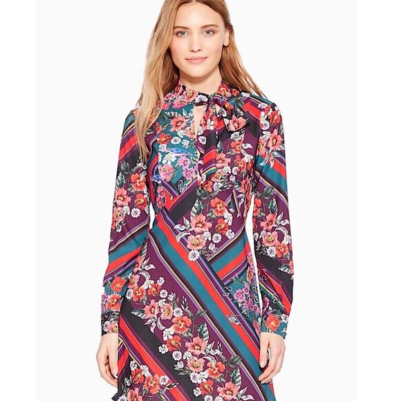 parker madison stripe floral shift dress size 8 - Picture 1 of 9